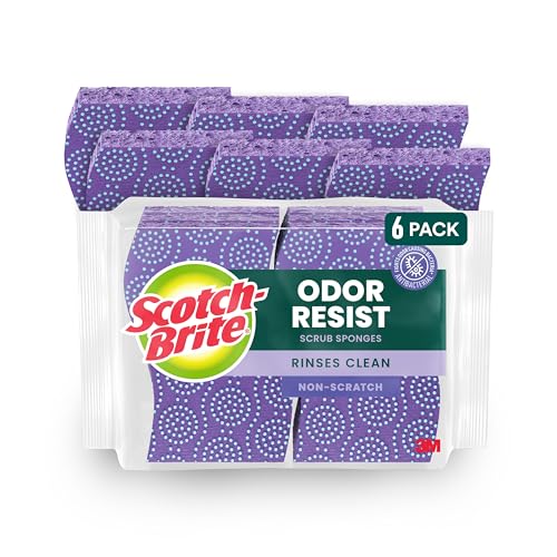 6 Pack Scotch-Brite Odor-Resist Non-Scratch Kitchen Sponges - Dishwasher Safe