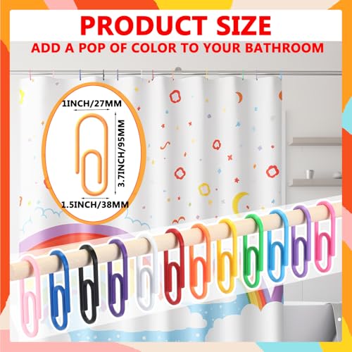 CroBlissful Rainbow Color 12 Pcs Jumbo Paperclip Shower Curtain Hooks