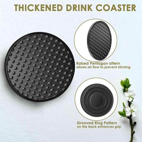 Silicone Coasters Set with Holder - Non-Slip Round Drink Mats