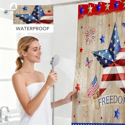 Mocsicka 4th of July Shower Curtain - Patriotic Bathroom Decor, 71x71 inch