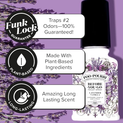 Poo-Pourri Lavender Vanilla Toilet Spray 4 Fl Oz Refillable Deodorizer - Freshens Bathroom Odors