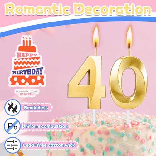Gold Number 40 Birthday Candles for Cake | Milestone Celebration