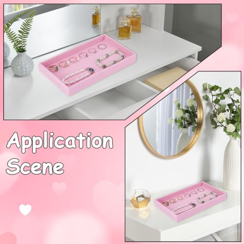 2Pcs Pink Velvet Jewelry Drawer Organizer Trays, Stackable Blank Inserts