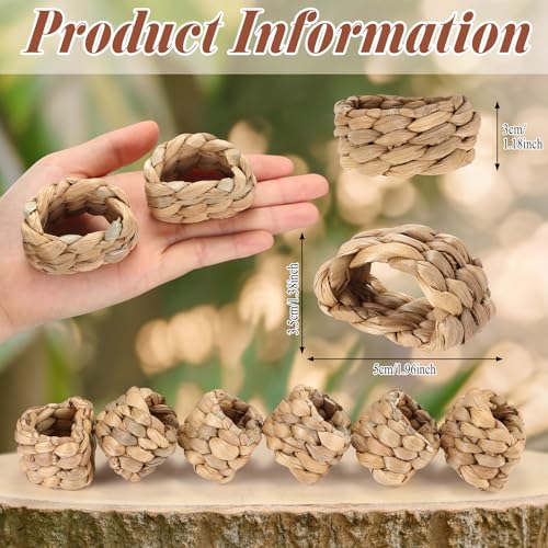 LemonRoad 24 Semicircle Woven Napkin Rings Farmhouse Rustic Boho Set