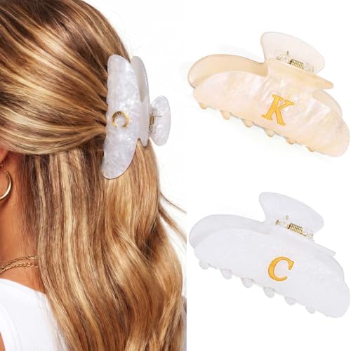 BARTOSI Acrylic Letter Hair Claw Clips Medium Hair Barrettes 2 Pack