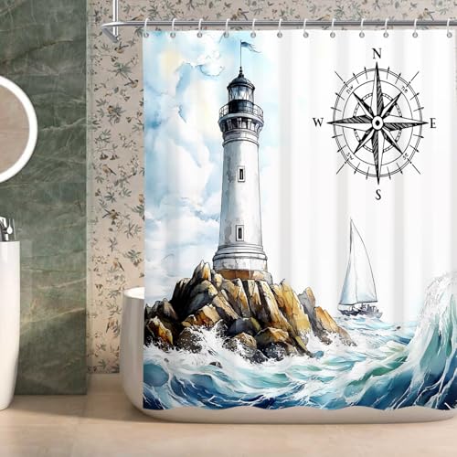 Coastal Lighthouse Shower Curtain 72x72 | Waterproof Fabric