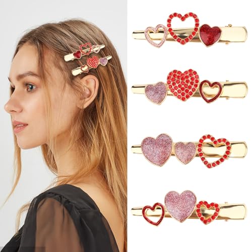 CURASA Valentine’s Day Heart Metal Alligator Hair Clips Rhinestone