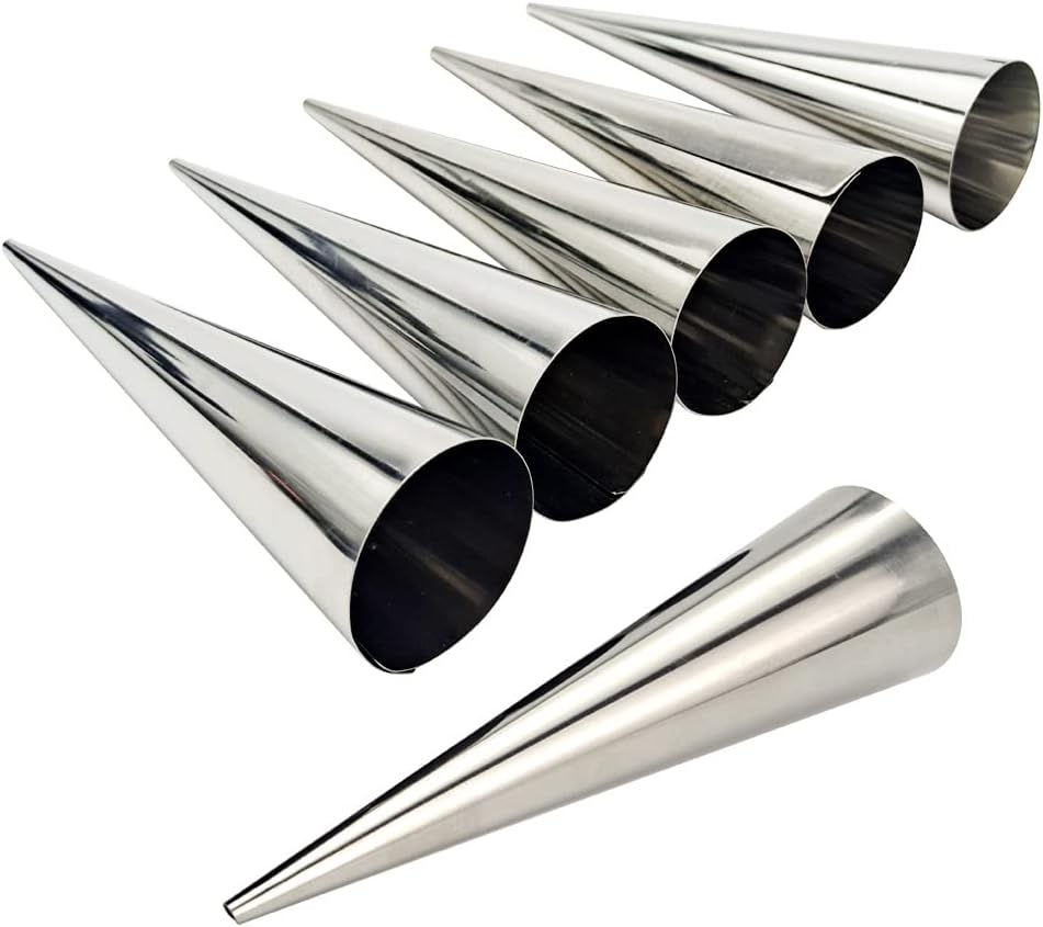 Skiennix Baking Cones - 6-Pack Stainless Steel Spiral Croissant Tubes | 5.5 Inch Pastry Molds