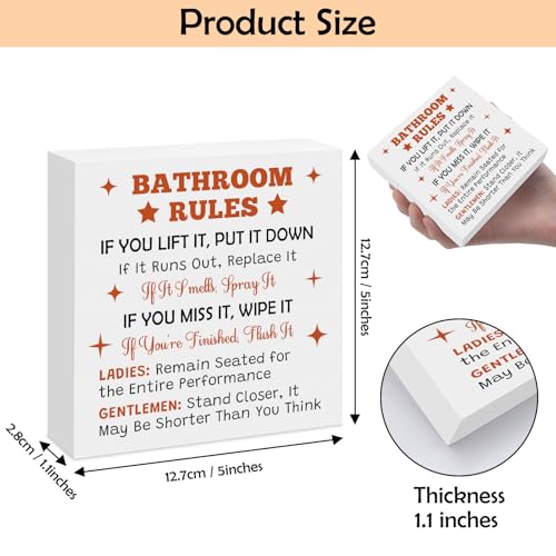 Funny Bathroom Rules Wood Box Sign Humorous Toilet Decor Plaque