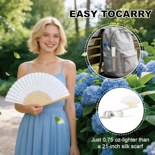 12 Pack Elegant Paper Hand Fans - Foldable Bamboo Handheld Fans for Weddings