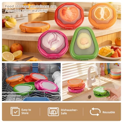 TQRR Avocado and Onion Storage Containers 4-Pack - Red, Green, Purple, Orange