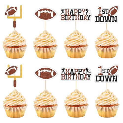 40 Football Cupcake Toppers - Glitter Sports Theme Decorations