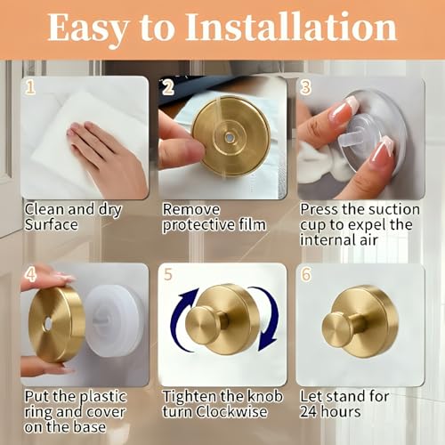 Brushed Gold Suction Cup Hooks - Heavy Duty 10LB Capacity