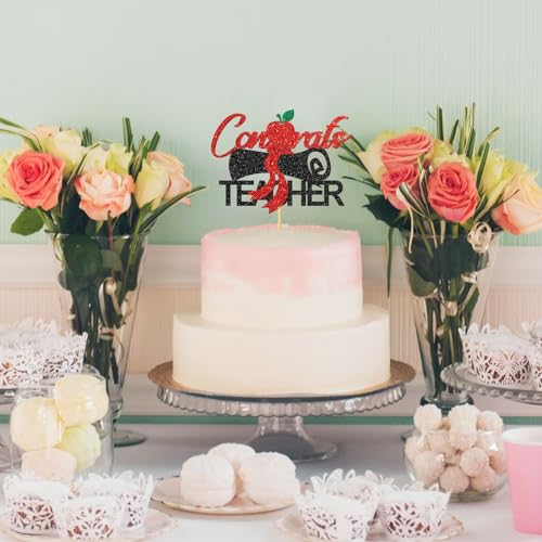 Congrats Teacher Cake Topper - Glitter Graduation Decor