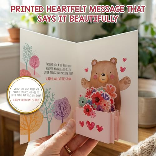 Glittery 5x7in Bear Pop-Up Valentine's Day Card with Envelope & Stickers