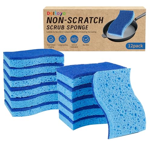 Derloyo Non-Scratch S-Shaped Kitchen Scrub Sponges - Blue, 12 Count