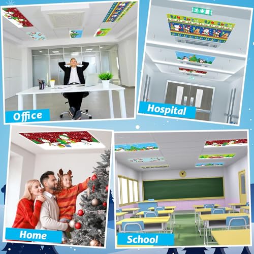 Magnetic Fluorescent Light Covers for Classroom Ceiling Lights - Christmas Snowman Decor, 4x2 Feet, Pack of 6