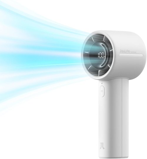 JISULIFE Handheld Turbo Fan - 5000mAh Rechargeable Portable Fan | 28-Hour Battery Life, 5-Speed Wind (Gray)