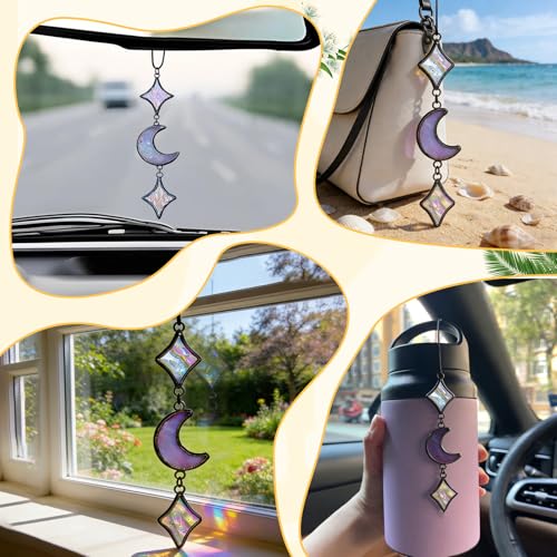 Handcrafted Moon & Star Car Charm - Witchy Bohemian Rear View Mirror Decor