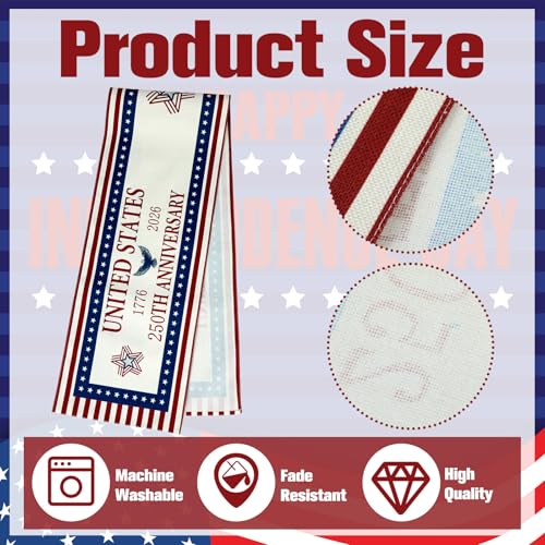 Patriotic Table Runner for 4th of July | 72 x 13 Inch Linen Decor