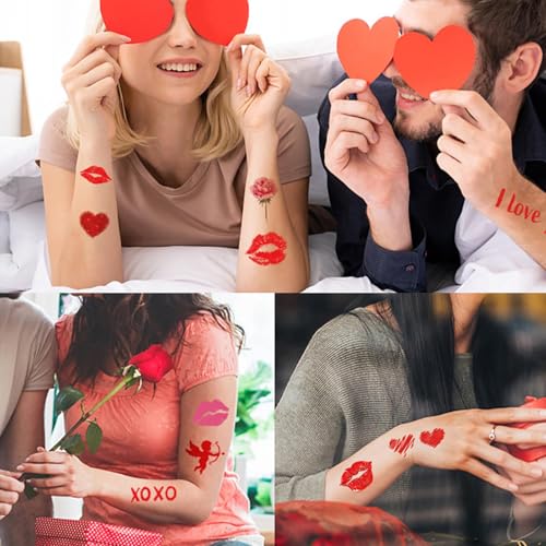 84PCS Red Kiss Lips Heart Temporary Tattoo Stickers Waterproof