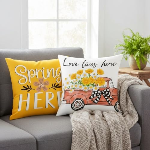 Yellow Daisy Pillow Covers 18x18 Inch Set of 4 Velvet Home Decor Spring Summer