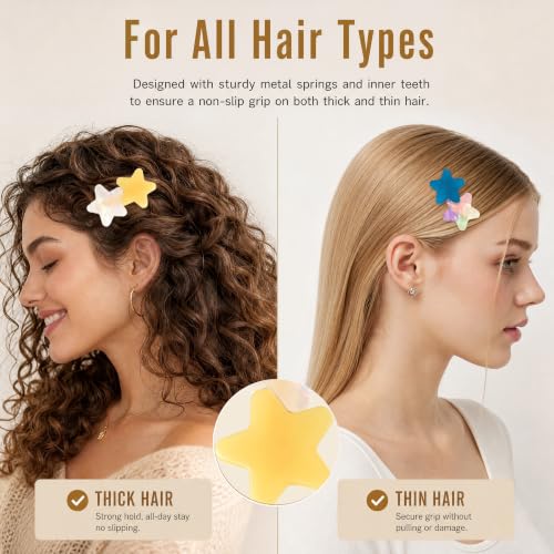 Festneno 4PCS Acrylic Star Hair Clips Non-Slip Geometric Snap Hair Barrettes