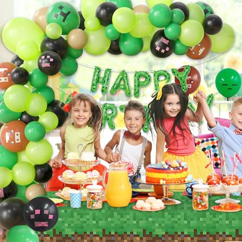Pixel Miner Birthday Balloon Arch Kit - 121 Pcs Party Set