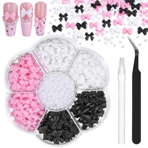 Kikonoke 3D Bow Nail Art Charms & Pearls Kit - 400Pcs DIY Rhinestones