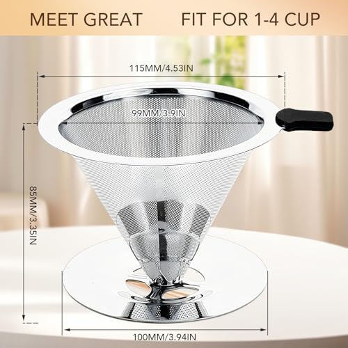 MEET GREAT Stainless Steel Pour Over Coffee Dripper - Reusable Filter