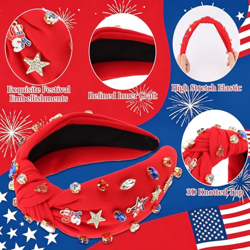 Patriotic Rhinestone Star Knotted Headband for 4th of July