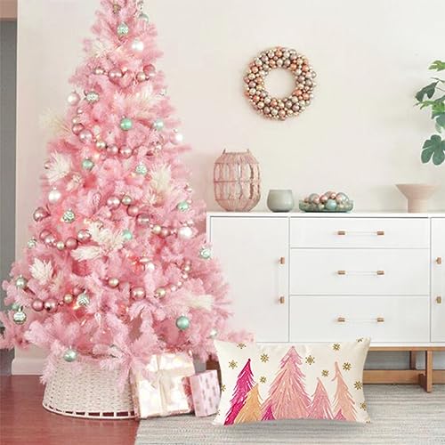 Pink Christmas Tree Pillow Cover 12x20 Snowflake Holiday Decor - Pack of 1