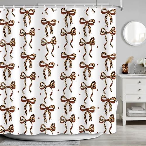 APROPHIC White Leopard Print Bow Shower Curtain 72x72 Inches Waterproof Polyester Teen Bathroom Decor