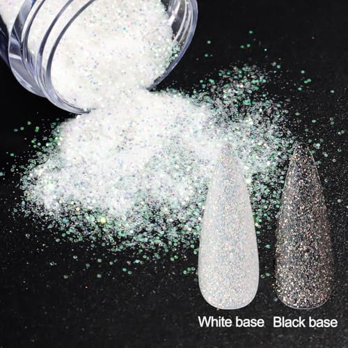 SUTOZMIWE Black & White Sugar Nail Glitter Powder with Brush