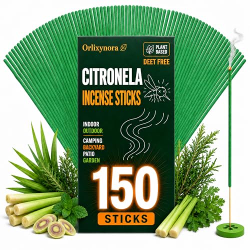 Citronella Incense Sticks 150 Pack for Outdoor & Indoor Use - Long Burn Time, Botanical Scent