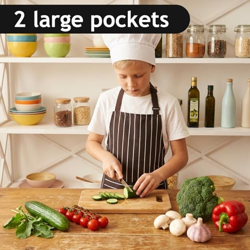 Stripes Kids Cooking Apron with Pockets - Adjustable Chef Apron