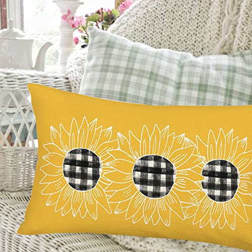Yellow Sunflower Pillow Cover 12x20 Inch - Cotton Linen Cushion Case