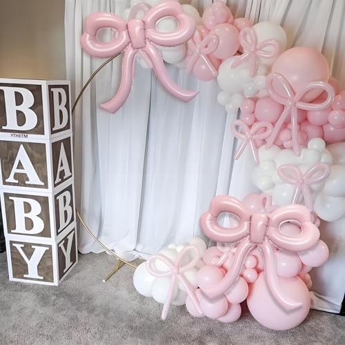 4 Giant Light Pink Bow Balloons for Girls' Party Decor