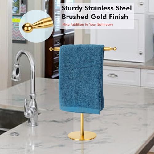Gold Hand Towel Holder Stand - Free Standing Stainless Steel Rack