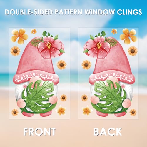Hianjoo 72 Pcs Summer Gnome Window Clings - Tropical Fruit Decor