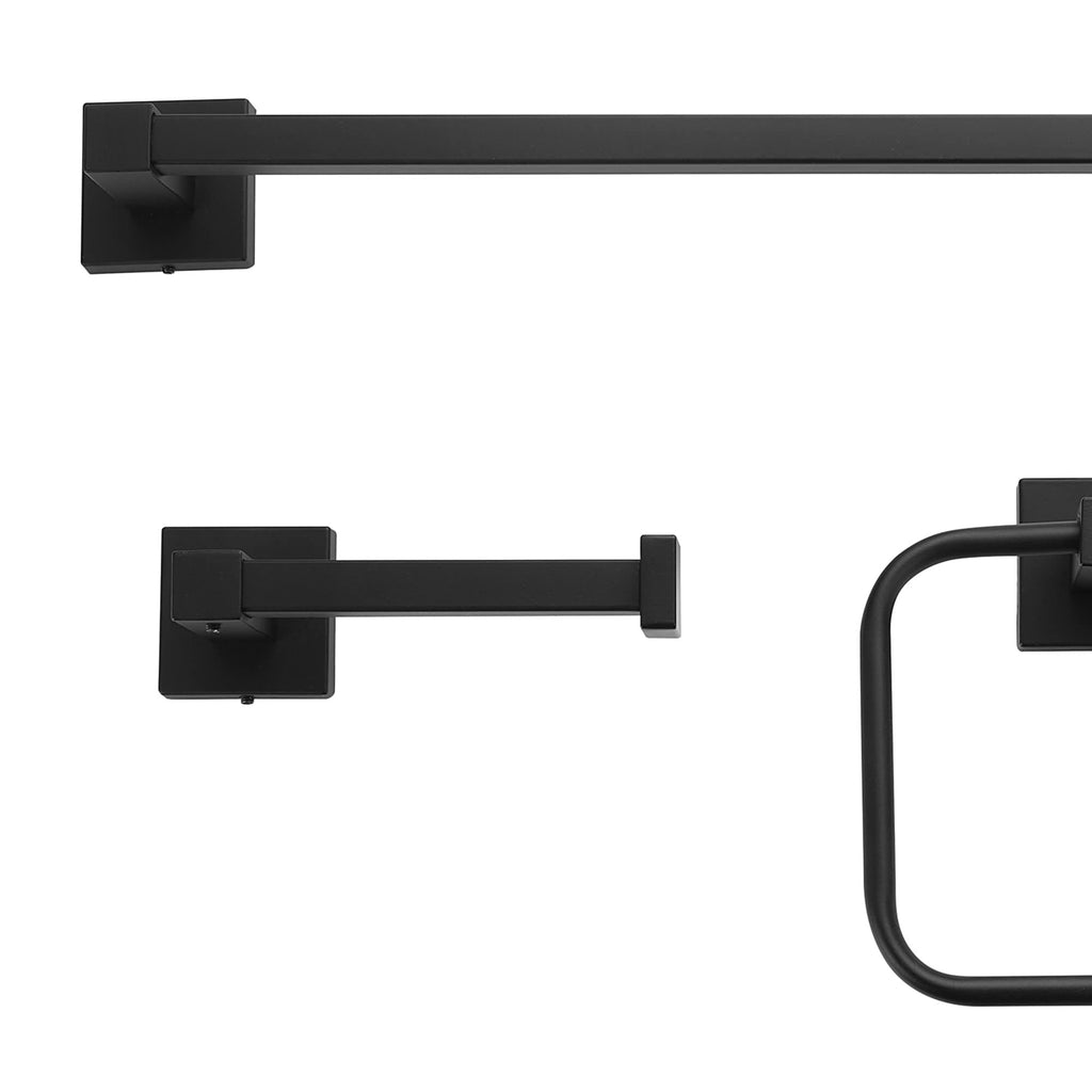 Globe Electric 65561 4-Piece Bathroom Hardware Accessory Kit, Matte Black, Towel Bar, Towel Ring, Robe Hook, Toilet Paper Holder, Home Decor, Bathroom Set, Kitchen Décor, Design Essentials
