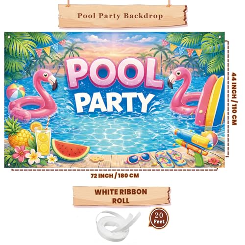 Pink Flamingo Pool Party Backdrop Banner - 71 x 43 Inch