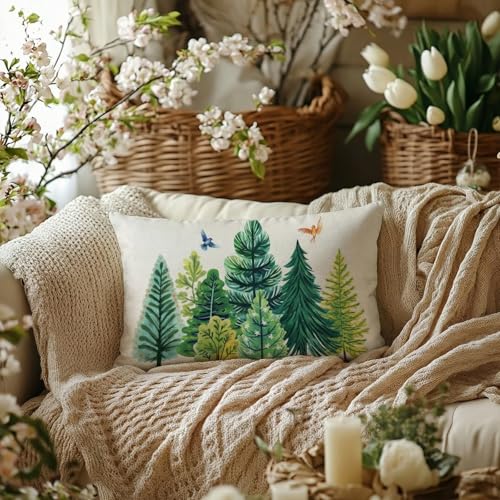 AACORS Spring Watercolor Tree & Birds 12x20 Inch Throw Pillow Cover