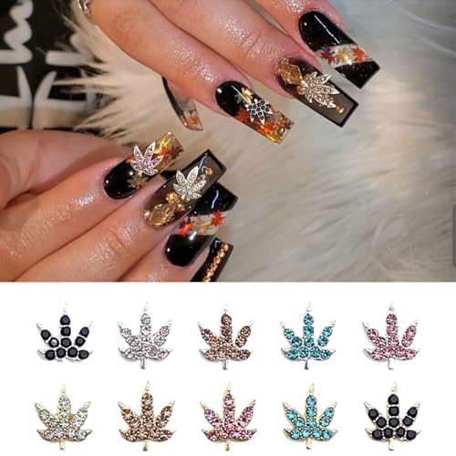 Fall Maple Leaf 3D Nail Charms Crystal Rhinestones 20 Pcs