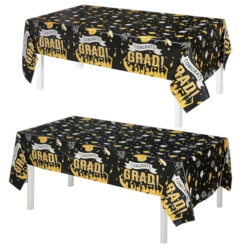 Accevo Class of 2026 Graduation Disposable Plastic Tablecloth 108" x 54" 2 Pack