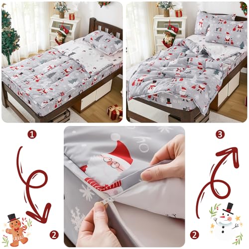 Christmas Grey Zip Up Bedding Comforter Set - Twin Kids Holiday Pattern