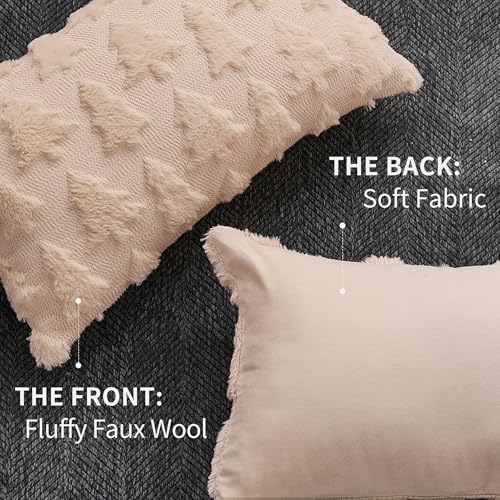 Christmas Tree Pillow Cover 12x20 Inch Beige Plush Faux Fur