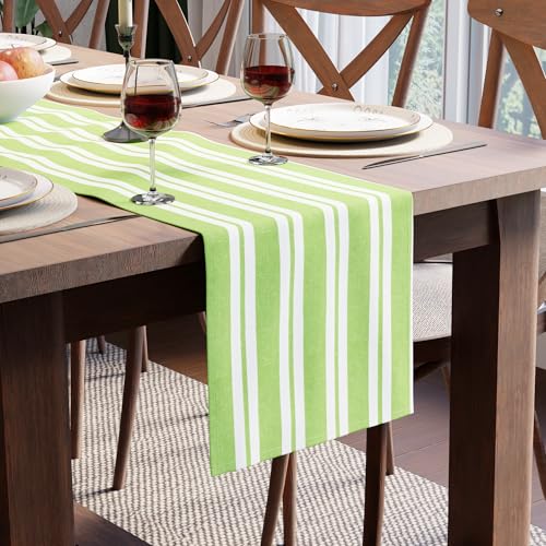 Encasa XO Woven Cotton Table Runner 13x59 in - Franca Lime Stripes