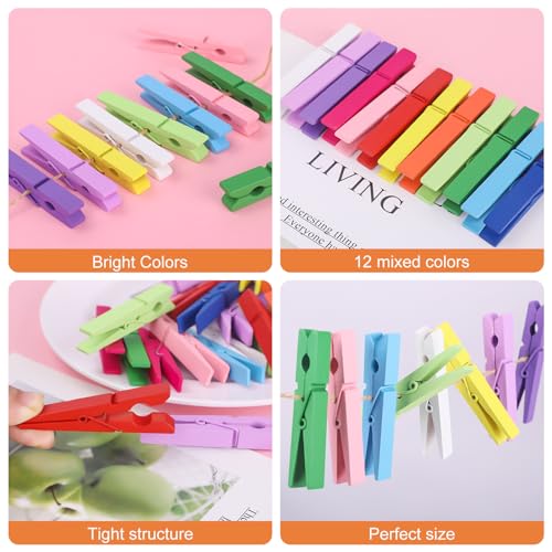 50-Pack Colored Clothespins - 2.9-Inch Wooden Clips for Crafts