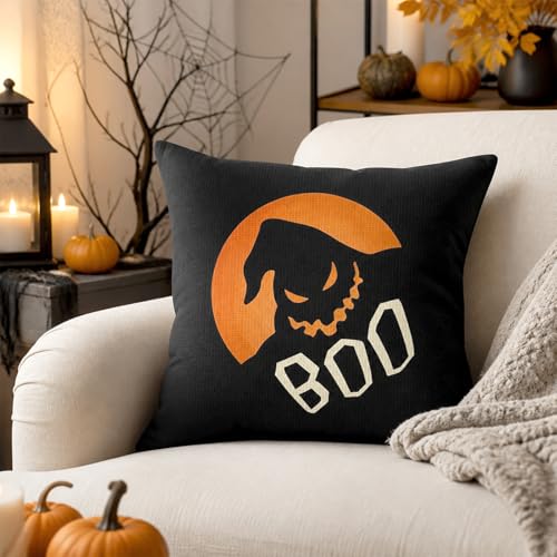 Veloranty 4-Piece Halloween Throw Pillow Covers, 18x18 Inch Cotton Linen